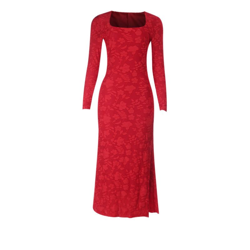 Damen elegantes Maxikleid mit modischem Blumenmuster und raffinierten Langarmdetails Drune