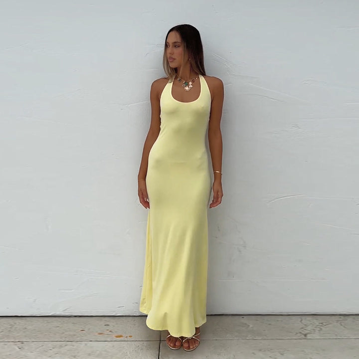 Damen Elegantes Maxikleid mit schmalem Schnitt und tiefem Rückenausschnitt Drune