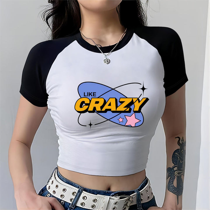 Damen Cropped T-Shirt mit auffälligem Druckdesign Drune