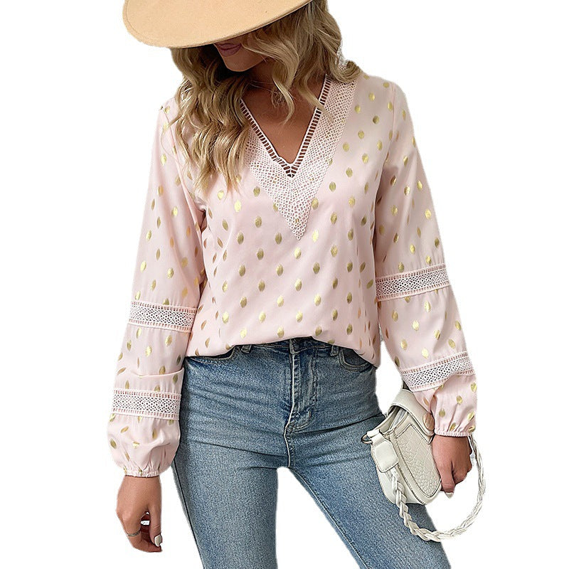 Damen Elegantes Blusenshirt mit Rüschen und Gold-Details Drune