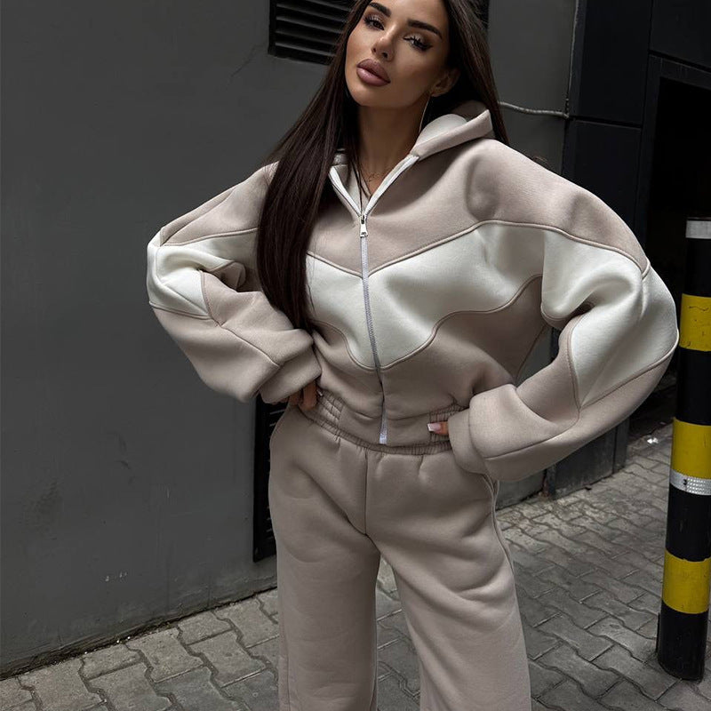 Damen Athleisure-Zweiteiler aus schwerem Neopren-Fleece mit geometrischen Teilungsnähten und hoher Taille Drune
