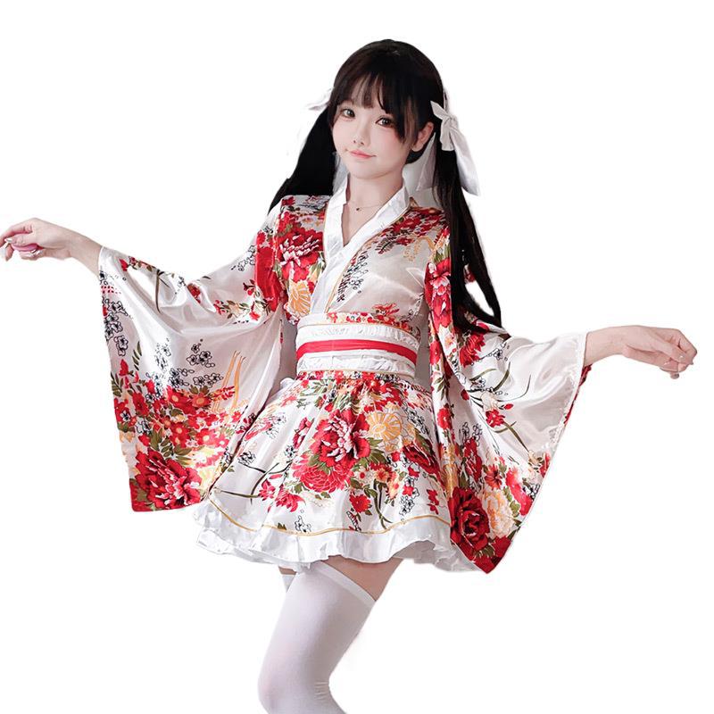 Damen traditionelles Kimono-Kleid mit fließendenÄrmeln und floralem Muster Drune