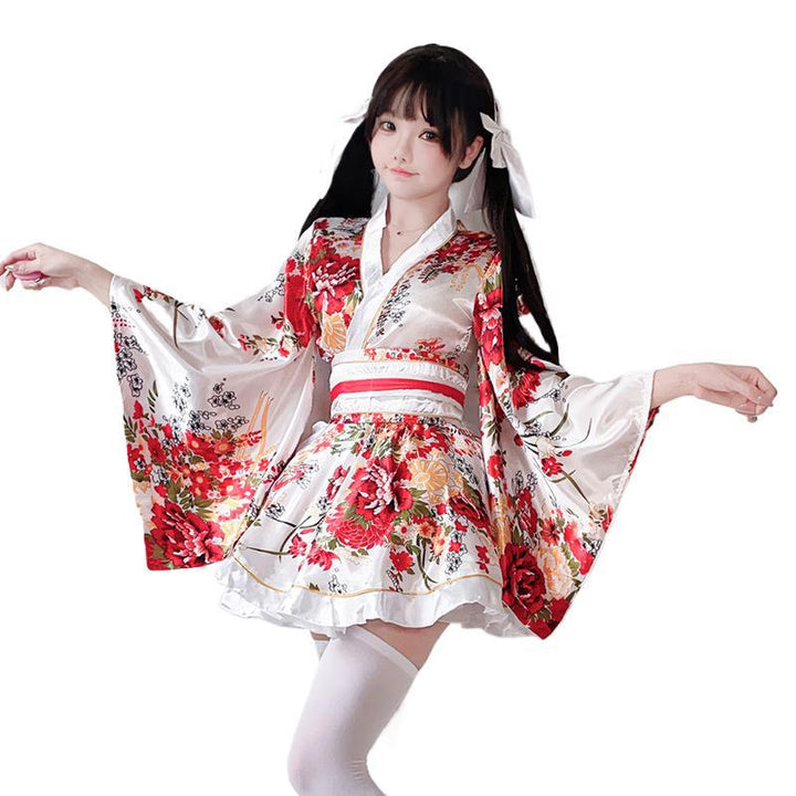 Damen traditionelles Kimono-Kleid mit fließendenÄrmeln und floralem Muster Drune