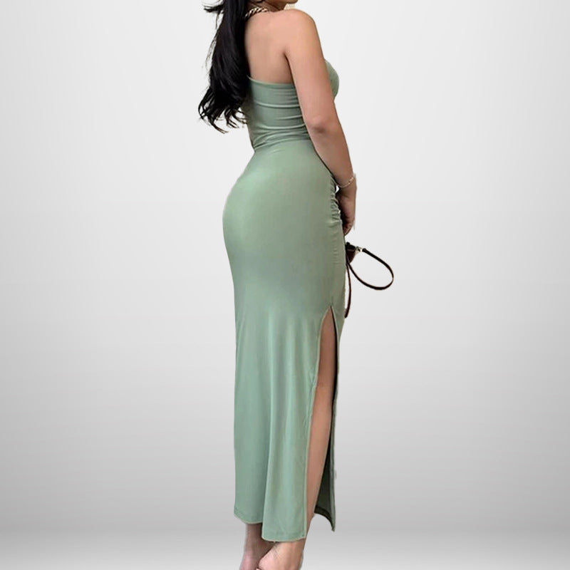 Damen Elegantes Wickelkleid mit asymmetrischem Design und hohem Schlitz Drune