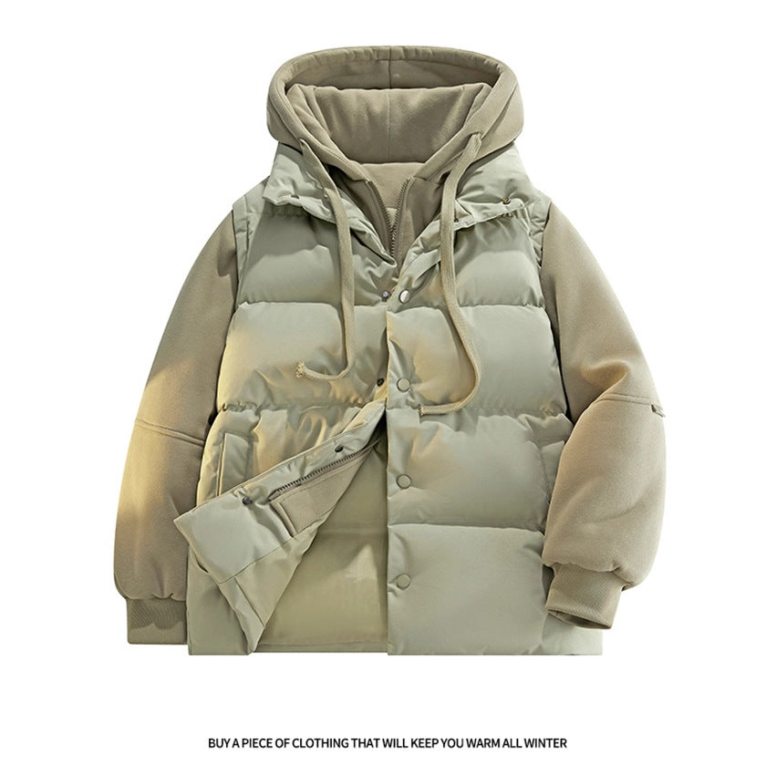 Herren Hybrid-Steppjacke mit Fleeceärmeln, Kapuze und verdecktem Druckknopfverschluss Drune