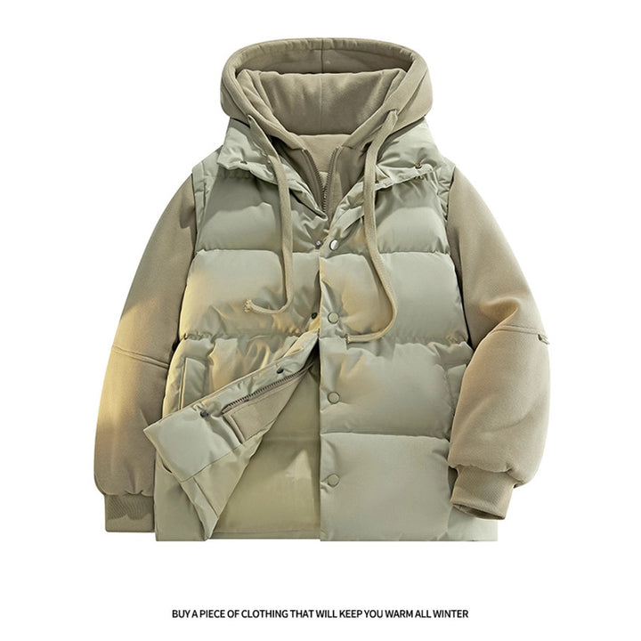 Herren Hybrid-Steppjacke mit Fleeceärmeln, Kapuze und verdecktem Druckknopfverschluss Drune