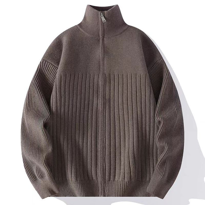 Herren Oversize Feinstrick-Pullover mit halbem Reißverschluss und markanter Rippenstruktur Drune