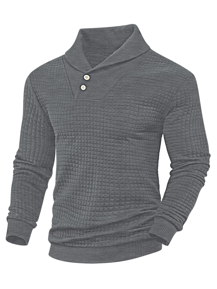 Herren nan eleganter Strickpullover mit Schalkragen, Knopfleiste am Ausschnitt und Karo-Waffelstruktur Drune