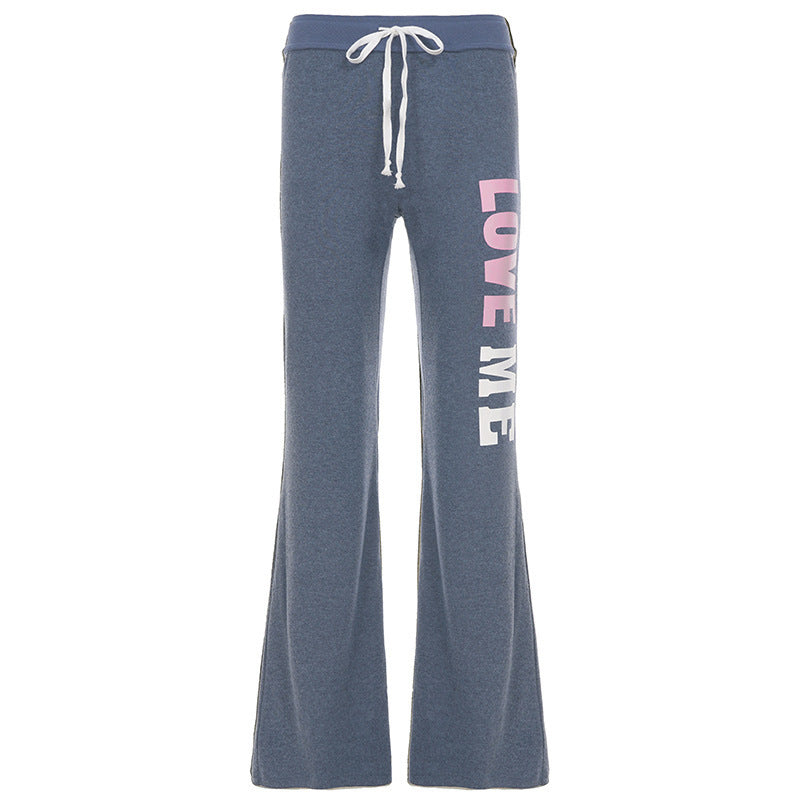 Damen Flared Jogginghose mit farblich abgesetztem Bund und modischem Schriftzug Drune