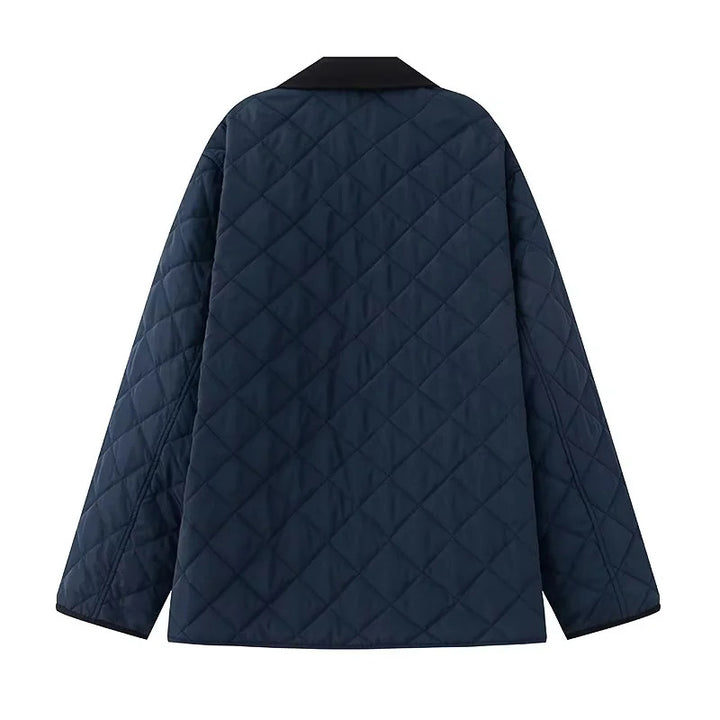 Damen nan kastige gesteppte Feldjacke im Quilt‑Look mit Cordkragen und großen Klapptaschen Drune