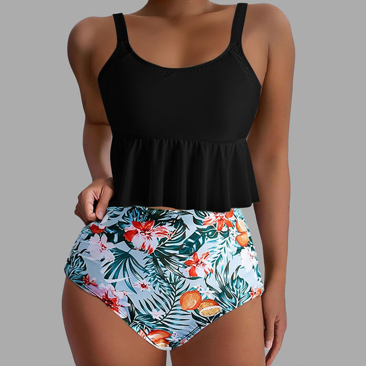 Damen Tankini-Set mit floralen Akzenten und Rüschen Drune