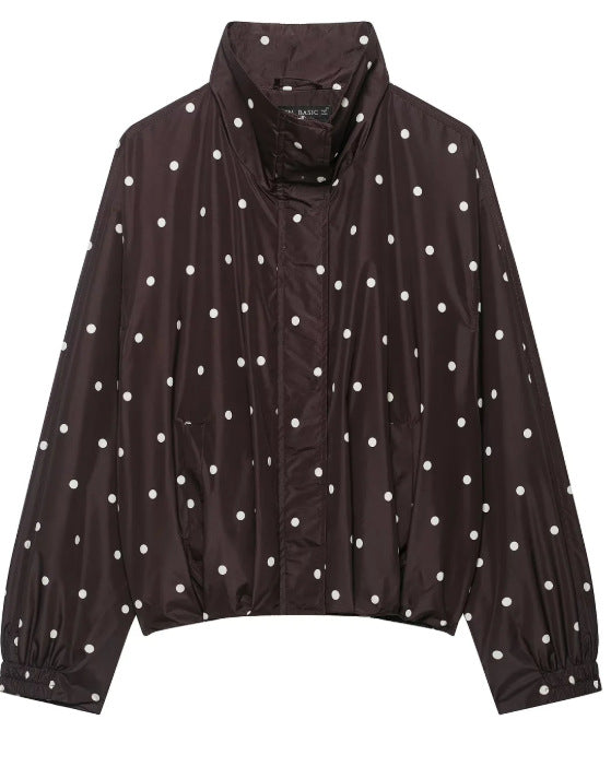 Damen Cropped Blousonjacke aus Webstoff mit Stehkragen, elastischem Saum und feinem Karo‑Design Drune