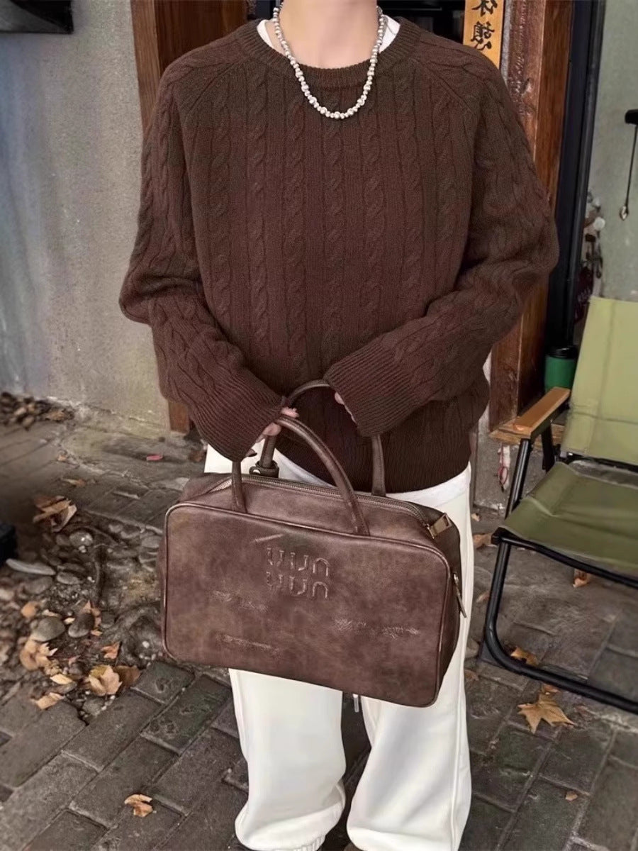 Damen Zopfstrick-Pullover aus Baumwoll-Mix mit legerer Oversize-Silhouette Drune