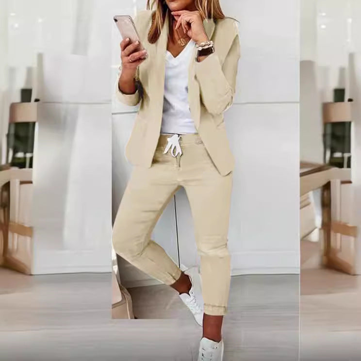 Damen nan lässiges Hosenanzug-Set mit Joggerhose, Kordelzug und tailliertem Blazer Drune