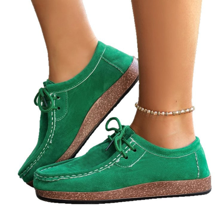 Damen Veloursleder‑Mokassin mit gepolstertem Plateau‑Fußbett und dekorativer Schnürung Drune