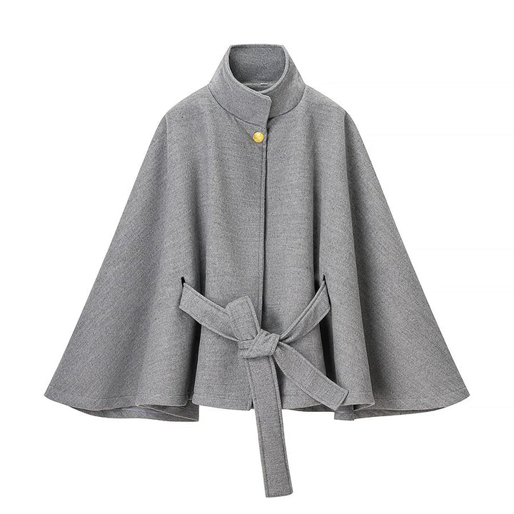 Damen nan taillierter Wollcape-Mantel mit Stehkragen Bindegürtel und verdeckter Knopfleiste Drune