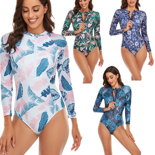 Damen Sportlicher Einteiler mit Langarm und floralem Muster Drune