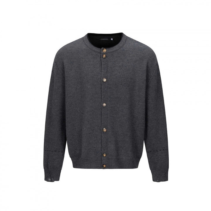 Unisex Boxy Strick-Cardigan mit Rundhals, durchgehender Knopfleiste und gerippten Abschlüssen Drune