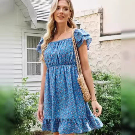 Damen lässiges Sommerkleid mit Rüschendetails Drune