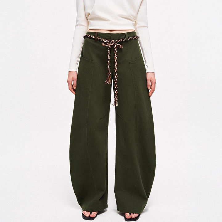 Damen Weite Chino-Hose mit elegantem Design und geflochtenem Gürtel Drune