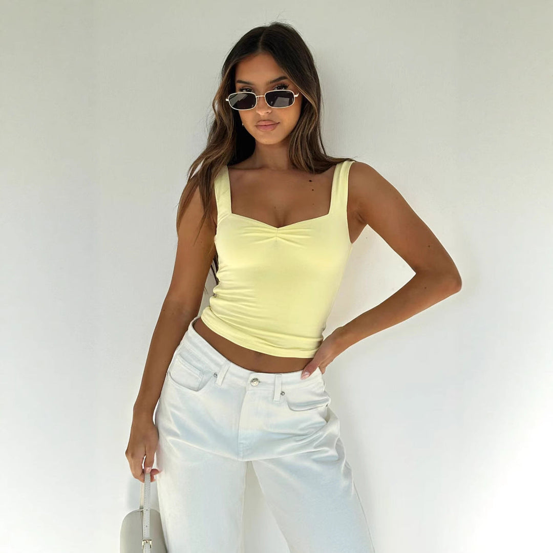 Damen figurbetontes Crop-Top mit breiten Trägern und V-Ausschnitt Drune