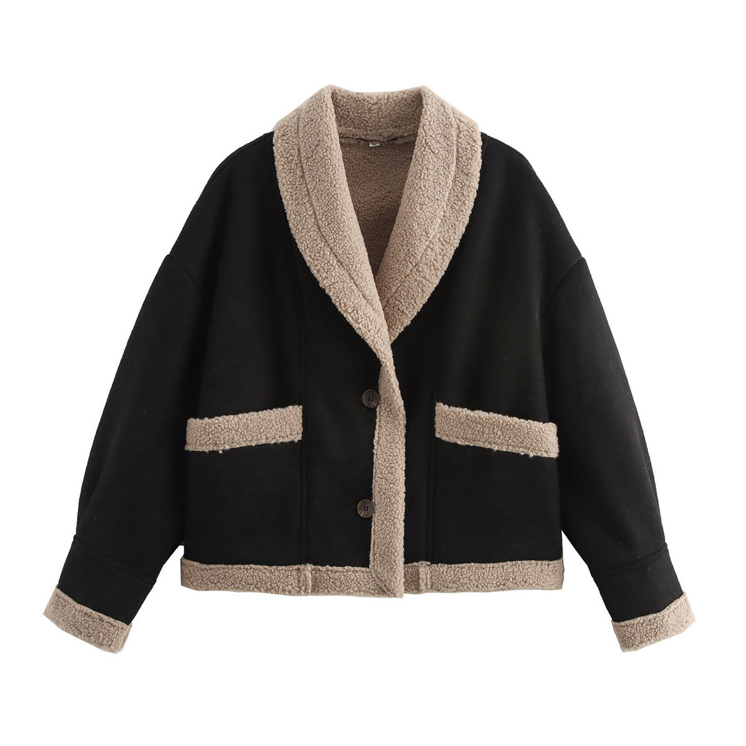 Damen nan boxy Kurzjacke im Aviator Look mit großem Schalkragen und Teddyfutter Drune