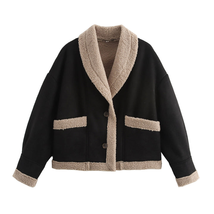 Damen nan boxy Kurzjacke im Aviator Look mit großem Schalkragen und Teddyfutter Drune