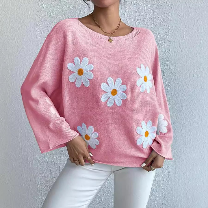 Damen Strickpullover mit verspieltem Blumendesign und weitem Schnitt Drune