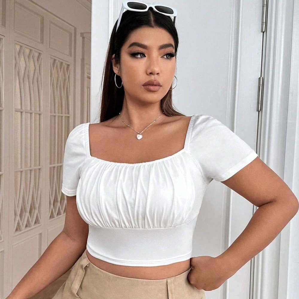 Damen Crop-Top mit gerafftem Design und nostalgischen Puffärmeln Drune