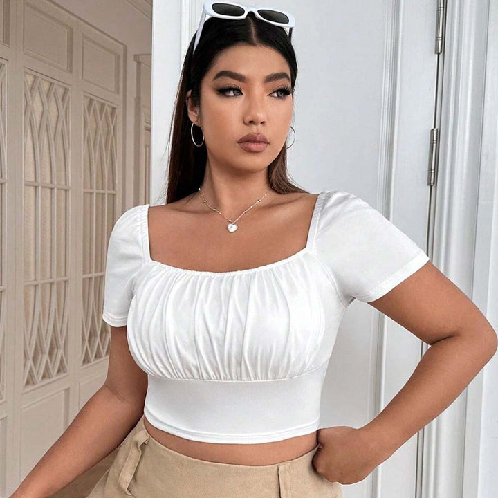Damen Crop-Top mit gerafftem Design und nostalgischen Puffärmeln Drune