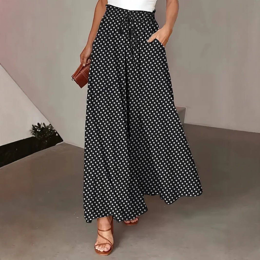 Damen culottehose mit elastischem Bund und gesticktem Punktemuster Drune