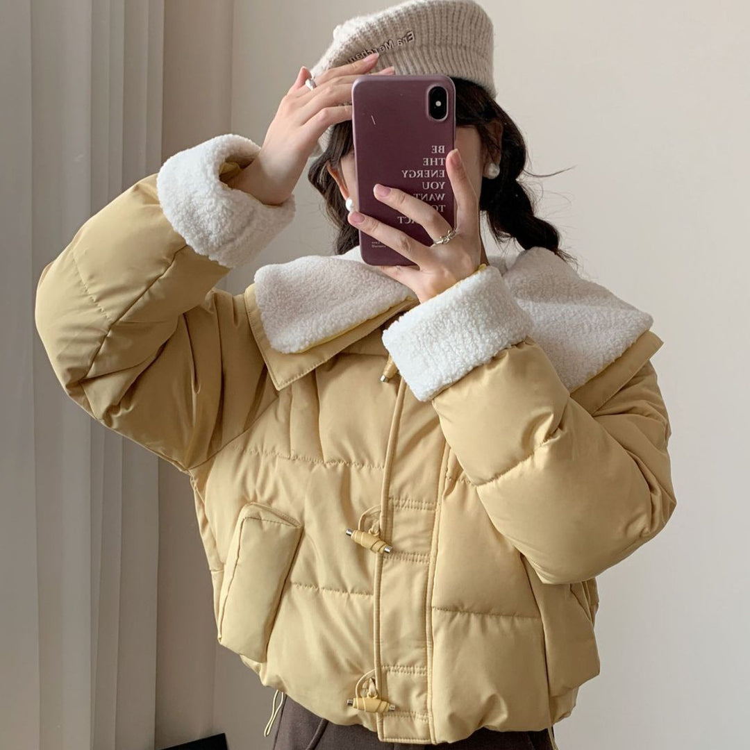 Damen Kuschelige Daunenjacke mit abnehmbarem Teddykragen Drune