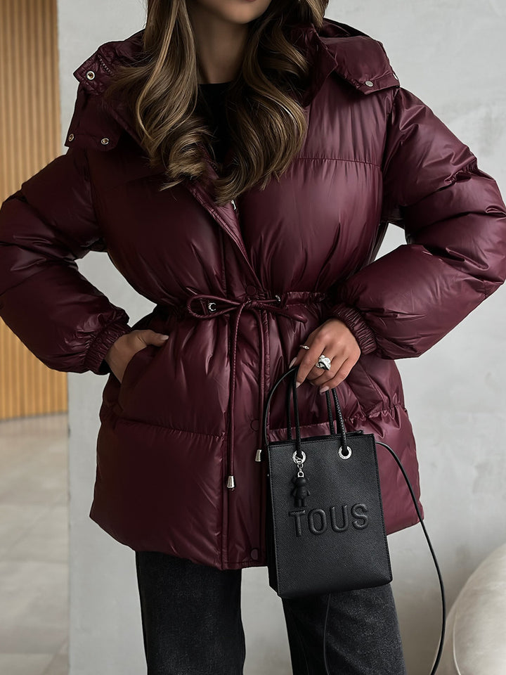 Damen Taillierte Steppjacke in Daunenoptik mit Tunnelzug und Kapuze Drune