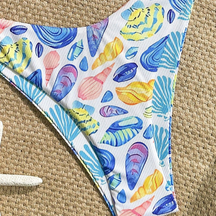 Damen fröhlicher Blumenmuster-Bikini mit Rüschen Drune