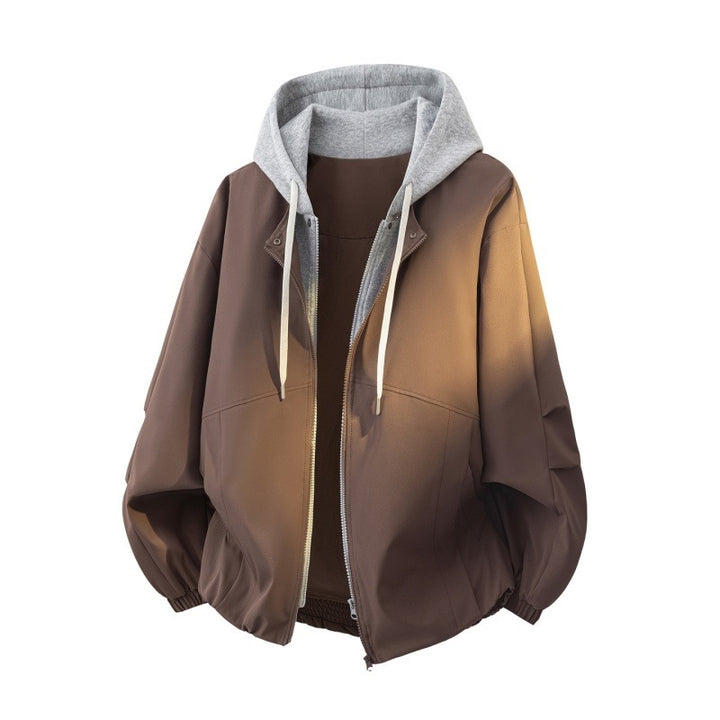 Unisex Oversize-Jacke im Lagenlook mit integrierter Kontrastkapuze und elastischem Saum Drune