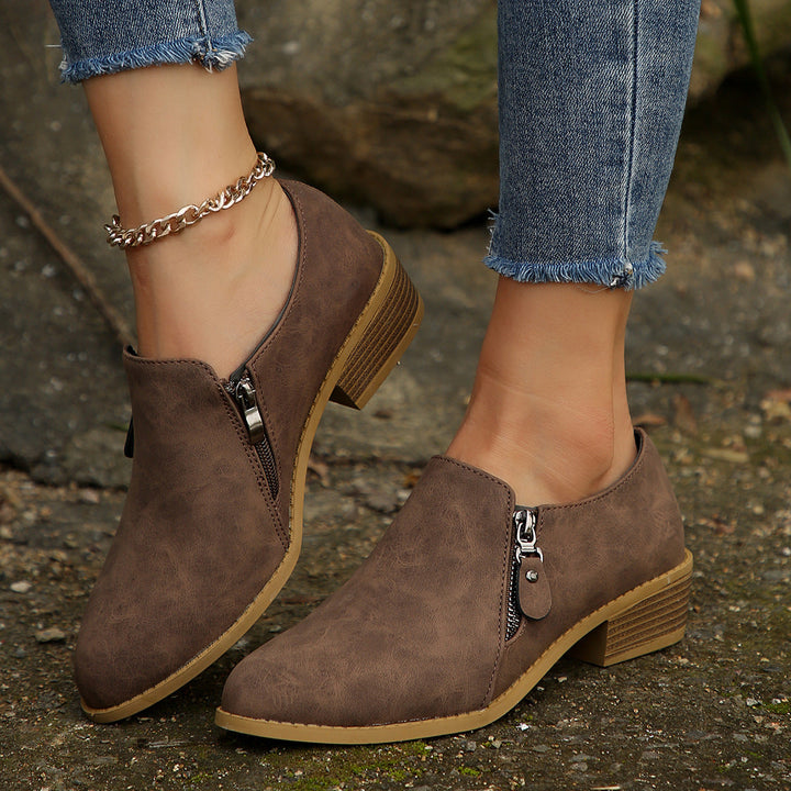 Damen Elegante Stiefeletten mit modischem Reißverschluss und komfortablem Blockabsatz Drune
