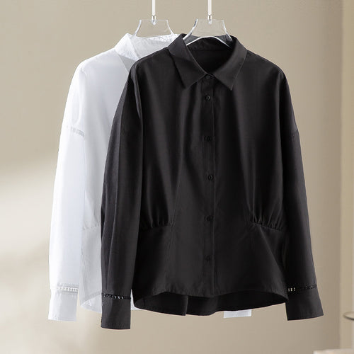 Damen Baumwollbluse mit seitlichen Raffungen und legerer Oversize-Silhouette Drune