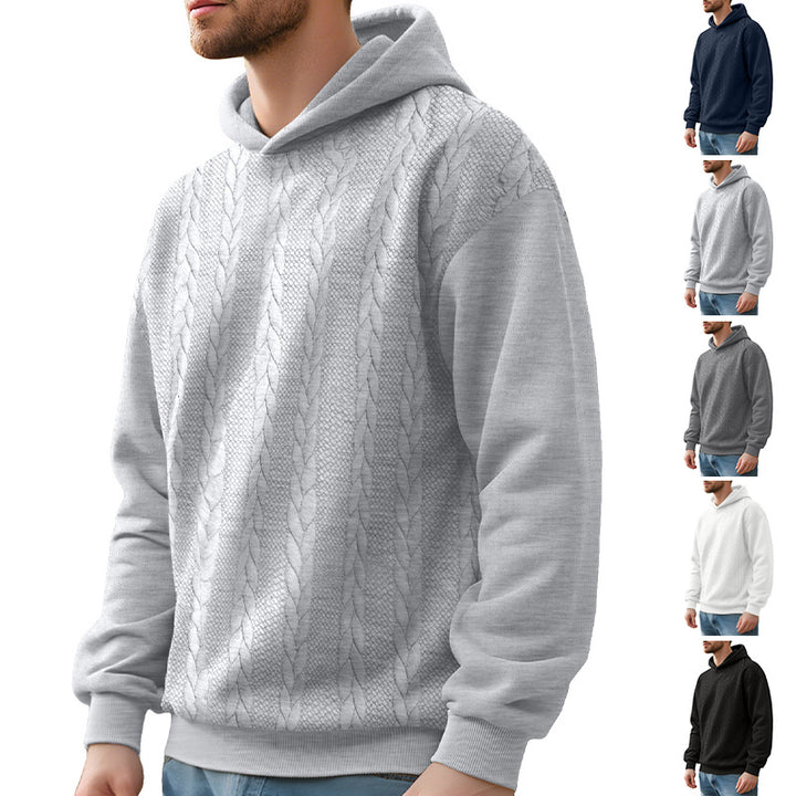Herren nan Kapuzenpullover im Stricklook mit Zopfmuster und geripptem Saum Drune
