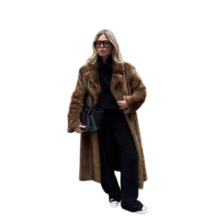 Damen Luxuriöse Kunstfelljacke mit elegantem Revers Drune