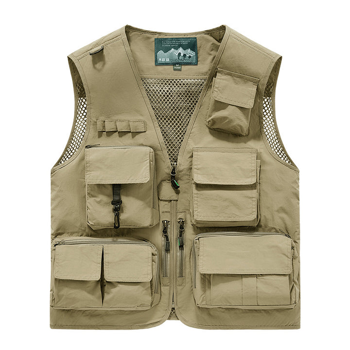 Herren multifunktionale Angler- und Utility‑Weste mit zahlreichen Reißverschluss- und Kletttaschen sowie Mesh-Innenfutter Drune