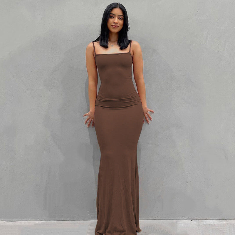 Damen Körperbetontes Maxi‑Jerseykleid mit taillierter Drapierung, langen Ärmeln und ausgestelltem Saum Drune