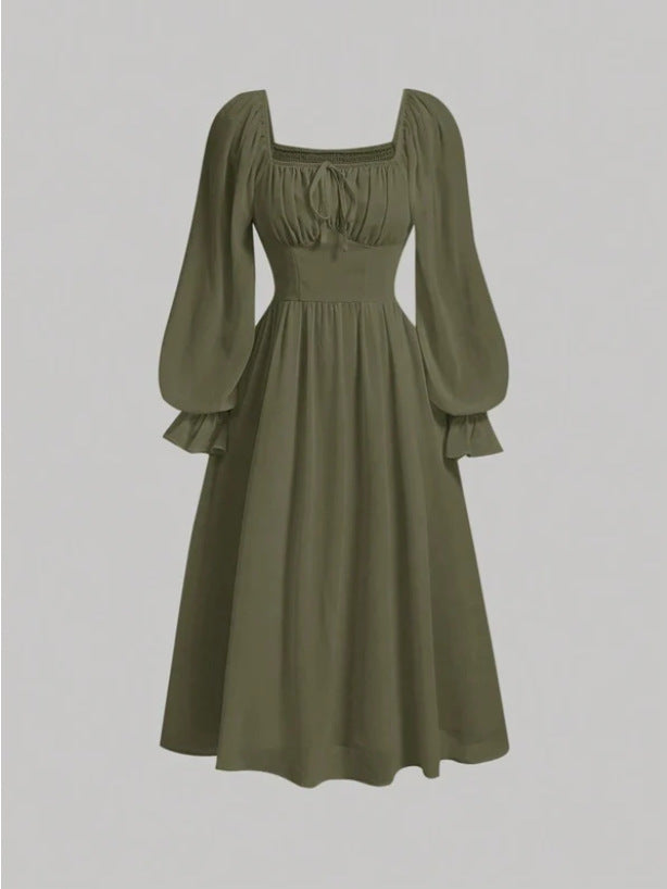 Damen Elegantes Midikleid mit Puffärmeln Drune