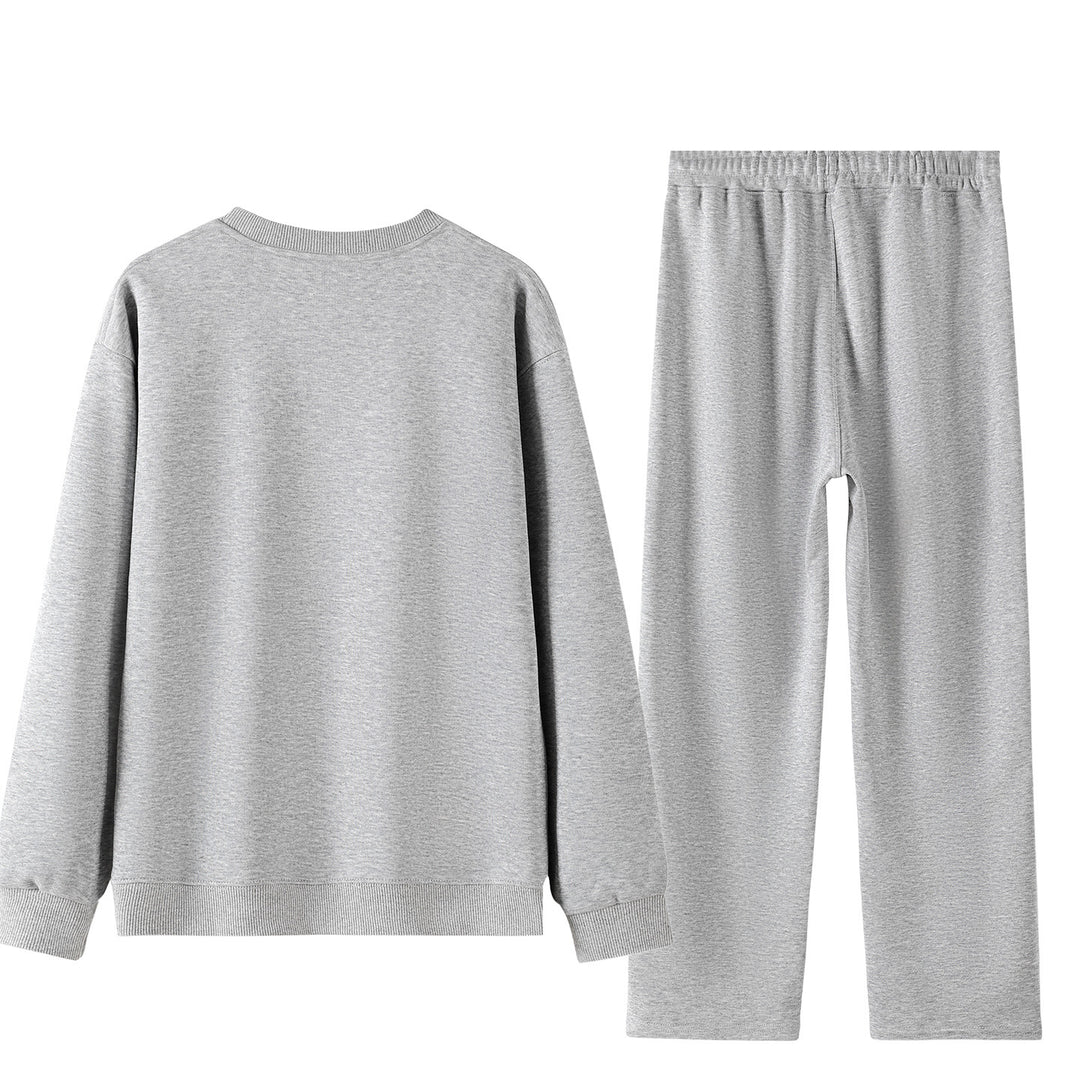 Unisex Weites Lounge-Set aus weichem Baumwollmix mit Rundhals-Sweatshirt und Kordel-Jogginghose Drune