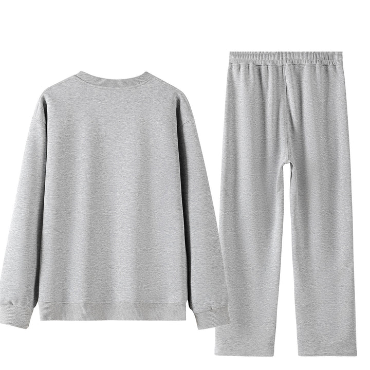 Unisex Weites Lounge-Set aus weichem Baumwollmix mit Rundhals-Sweatshirt und Kordel-Jogginghose Drune