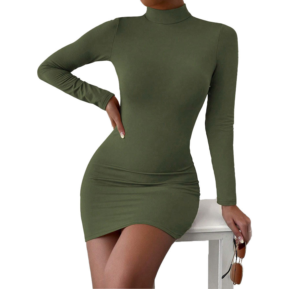 Damen figurbetontes Langarm-Minikleid mit Stehkragen und Sculpting-Jersey Drune