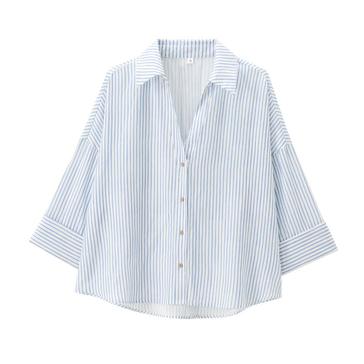 Damen Oversize Viskose-Hemdbluse mit dreiviertelärmeln und verlängertem Rückensaum Drune
