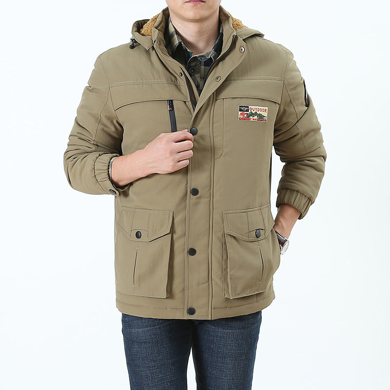 Herren Winddichter Kapuzenparka mit Teddyfutter, Mehrfach-Taschen und Patch-Details Drune