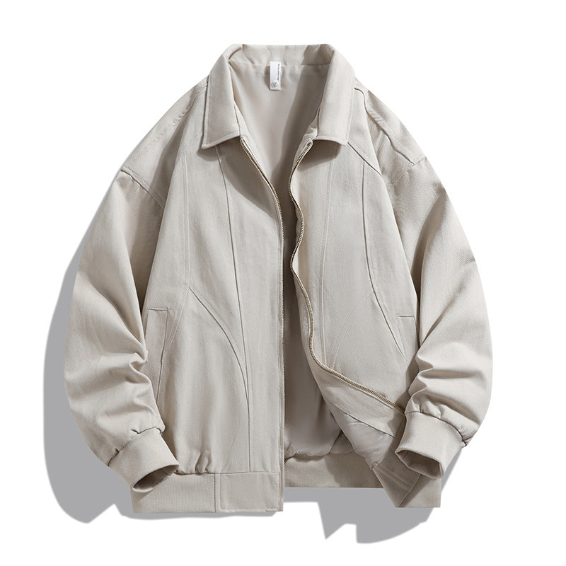Men's  oversized collared zip-up lined utility bomber jacket with angled welt pockets Drune
