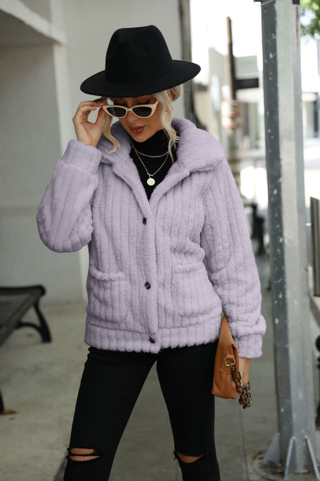 Damen Plüschjacke mit modernen Steppdetails und aufgesetzten Taschen Drune