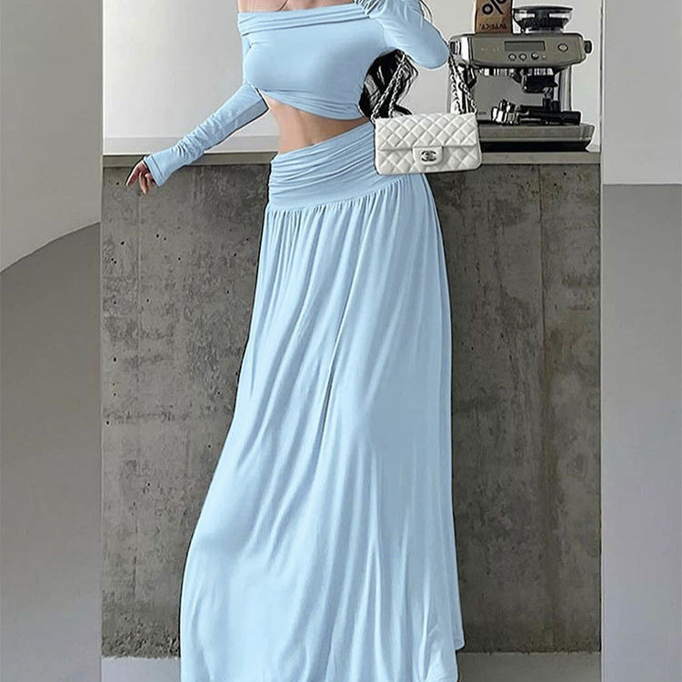 Damen Maxikleid mit eleganter Raffung und Off-Shoulder Design Drune